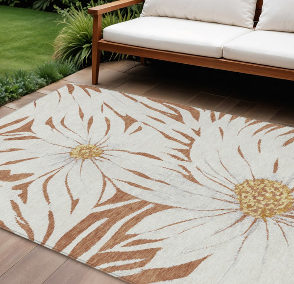 HomeRoots 8' X 10' Elegant Copper Ivory Gold Floral Washable Rug - Durable Indoor/Outdoor Home Decor Solution 641105