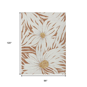 HomeRoots 8' X 10' Elegant Copper Ivory Gold Floral Washable Rug - Durable Indoor/Outdoor Home Decor Solution 641105