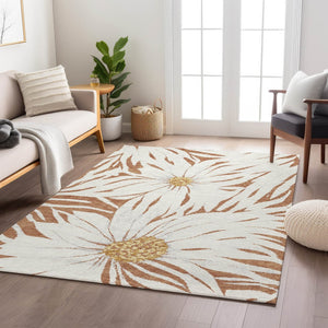 HomeRoots 8' X 10' Elegant Copper Ivory Gold Floral Washable Rug - Durable Indoor/Outdoor Home Decor Solution 641105