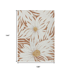 HomeRoots 9' X 12' Copper Ivory & Gold Washable Floral Area Rug - Durable, Stylish for Indoor/Outdoor Spaces 641106