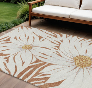 HomeRoots 9' X 12' Copper Ivory & Gold Washable Floral Area Rug - Durable, Stylish for Indoor/Outdoor Spaces 641106