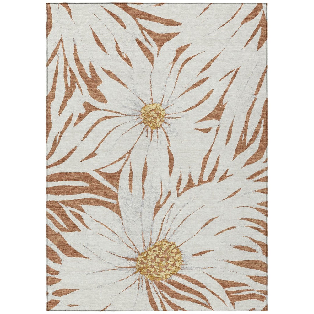 HomeRoots 9' X 12' Copper Ivory & Gold Washable Floral Area Rug - Durable, Stylish for Indoor/Outdoor Spaces 641106