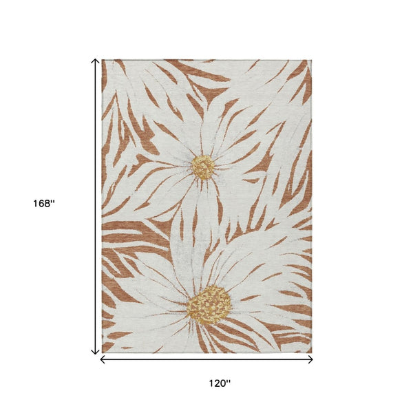 HomeRoots 10' Copper Ivory and Gold Floral Area Rug - Elegant, Washable Indoor/Outdoor Decor for Any Space 641107