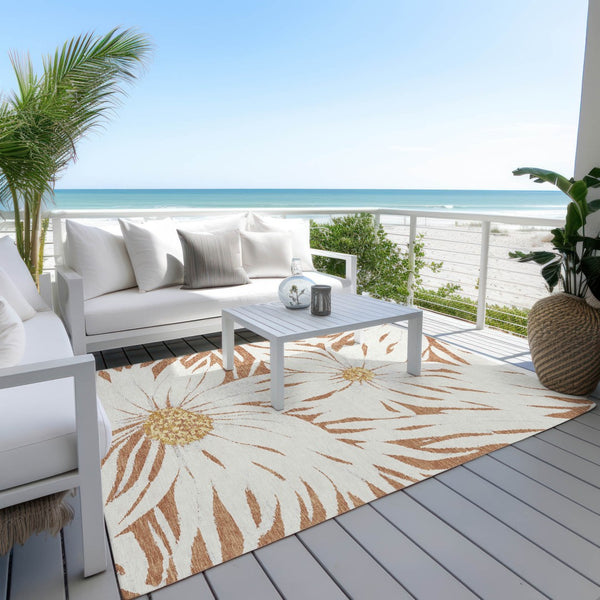 HomeRoots 10' Copper Ivory and Gold Floral Area Rug - Elegant, Washable Indoor/Outdoor Decor for Any Space 641107
