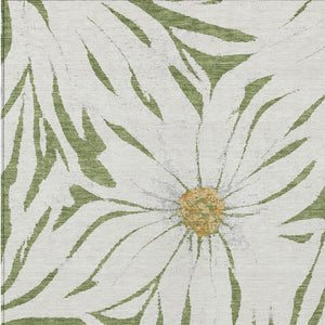 HomeRoots 5' Elegant Green, Ivory & Gold Floral Washable Area Rug – Durable Indoor/Outdoor Charm for Any Space 641109
