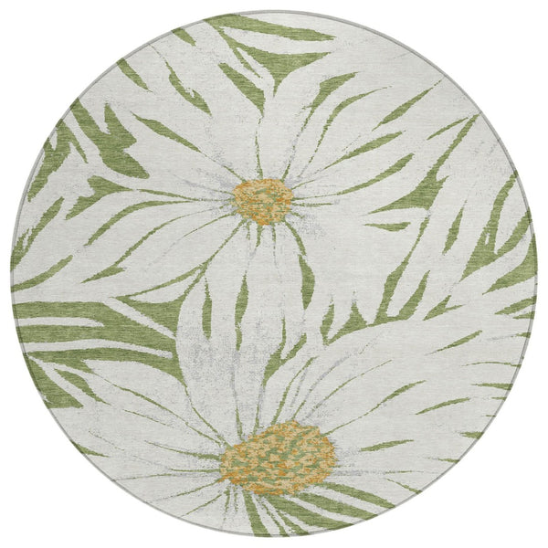 HomeRoots 8' Green Ivory and Gold Round Floral Rug – Durable, Washable Area Rug for Indoor & Outdoor Use! 641110