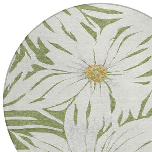 HomeRoots 8' Green Ivory and Gold Round Floral Rug – Durable, Washable Area Rug for Indoor & Outdoor Use! 641110