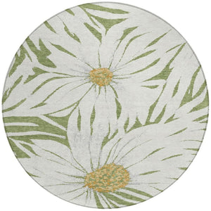 HomeRoots 8' Green Ivory and Gold Round Floral Rug – Durable, Washable Area Rug for Indoor & Outdoor Use! 641110