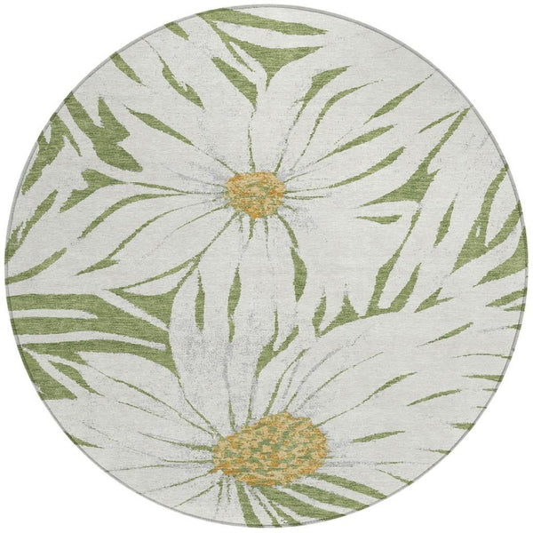 HomeRoots 8' Green Ivory and Gold Round Floral Rug – Durable, Washable Area Rug for Indoor & Outdoor Use! 641110