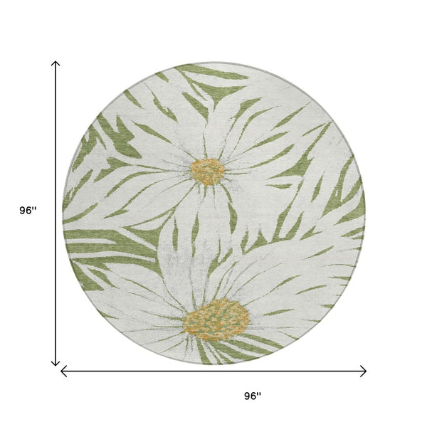 HomeRoots 8' Green Ivory and Gold Round Floral Rug – Durable, Washable Area Rug for Indoor & Outdoor Use! 641110