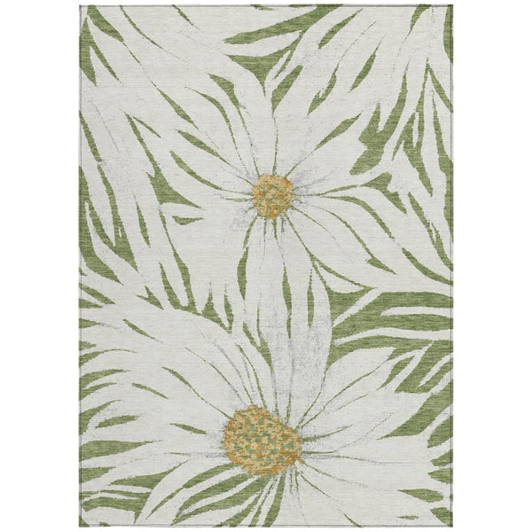 HomeRoots 8' X 10' Elegant Green, Ivory & Gold Floral Washable Area Rug for Indoor & Outdoor Durability 641111