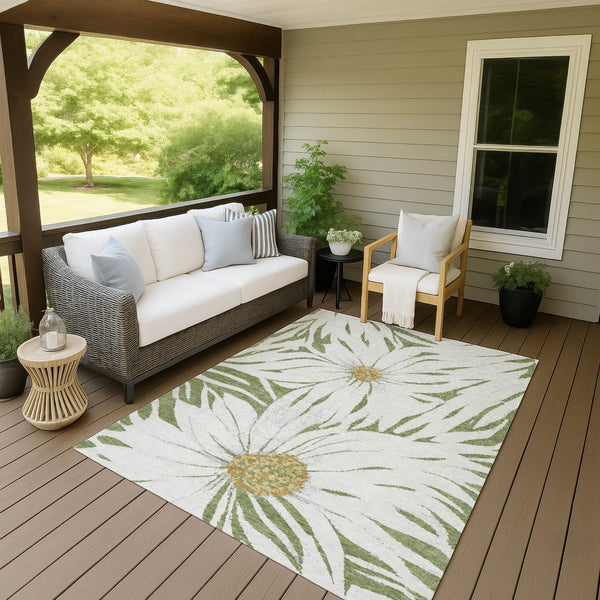 HomeRoots 9' Timeless Floral Washable Area Rug in Green, Ivory & Gold - Perfect for Indoor & Outdoor Spaces! 641112
