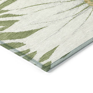 HomeRoots 10' Green Ivory and Gold Floral Indoor Outdoor Area Rug - Washable, Durable, All-Weather Design 641113