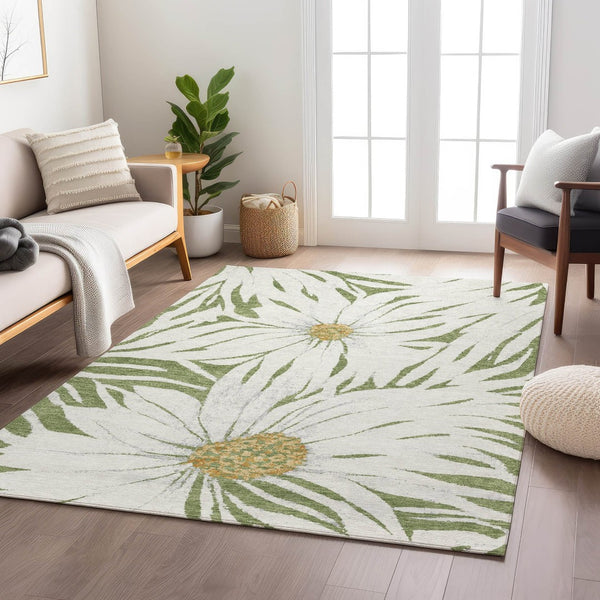 HomeRoots 10' Green Ivory and Gold Floral Indoor Outdoor Area Rug - Washable, Durable, All-Weather Design 641113