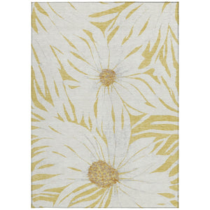 HomeRoots 5' X 8' Washable Gold & Ivory Floral Area Rug – Durable, Stain-Resistant Indoor/Outdoor Charm for Any Space 641115
