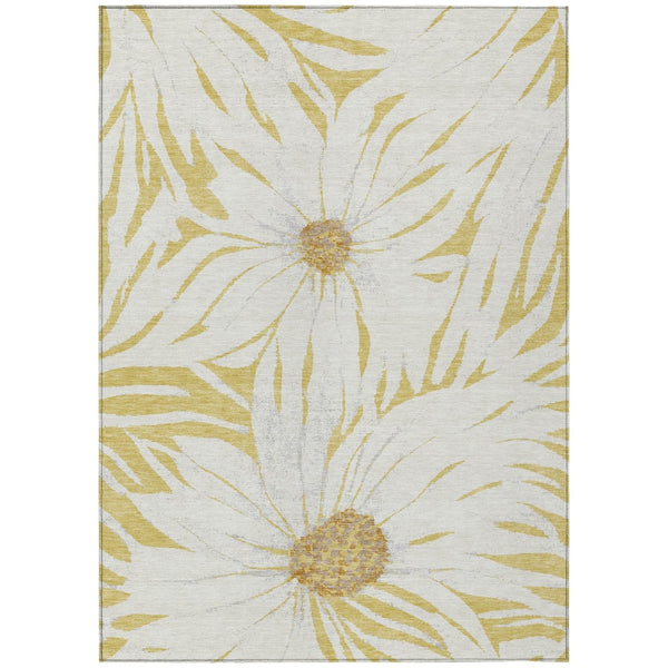 HomeRoots 5' X 8' Washable Gold & Ivory Floral Area Rug – Durable, Stain-Resistant Indoor/Outdoor Charm for Any Space 641115