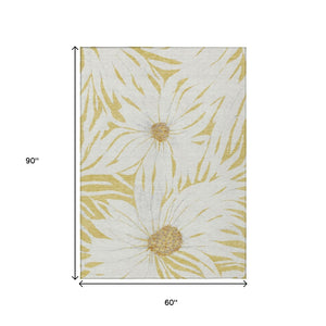 HomeRoots 5' X 8' Washable Gold & Ivory Floral Area Rug – Durable, Stain-Resistant Indoor/Outdoor Charm for Any Space 641115