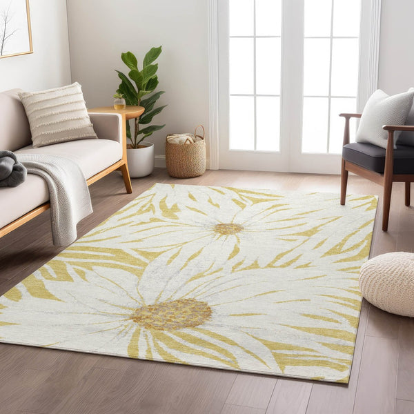 HomeRoots 5' X 8' Washable Gold & Ivory Floral Area Rug – Durable, Stain-Resistant Indoor/Outdoor Charm for Any Space 641115