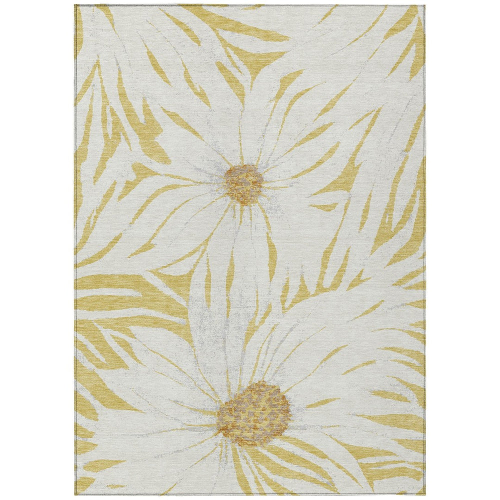 HomeRoots 8' X 10' Gold And Ivory Floral Area Rug – Durable, Washable, Perfect for Indoor & Outdoor Spaces! 641117