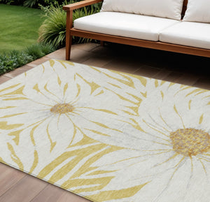 HomeRoots 10' Gold and Ivory Floral Area Rug - Washable, Durable, Indoor-Outdoor Design for Elegant Spaces 641119