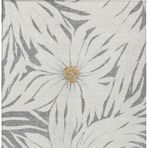 HomeRoots 8' X 10' Elegant Gray, Ivory & Gold Floral Area Rug – Durable, Washable, Indoor/Outdoor Design for All Spaces 641123