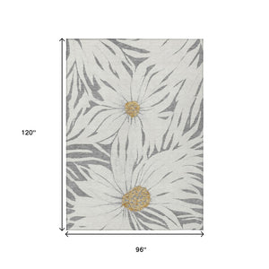 HomeRoots 8' X 10' Elegant Gray, Ivory & Gold Floral Area Rug – Durable, Washable, Indoor/Outdoor Design for All Spaces 641123