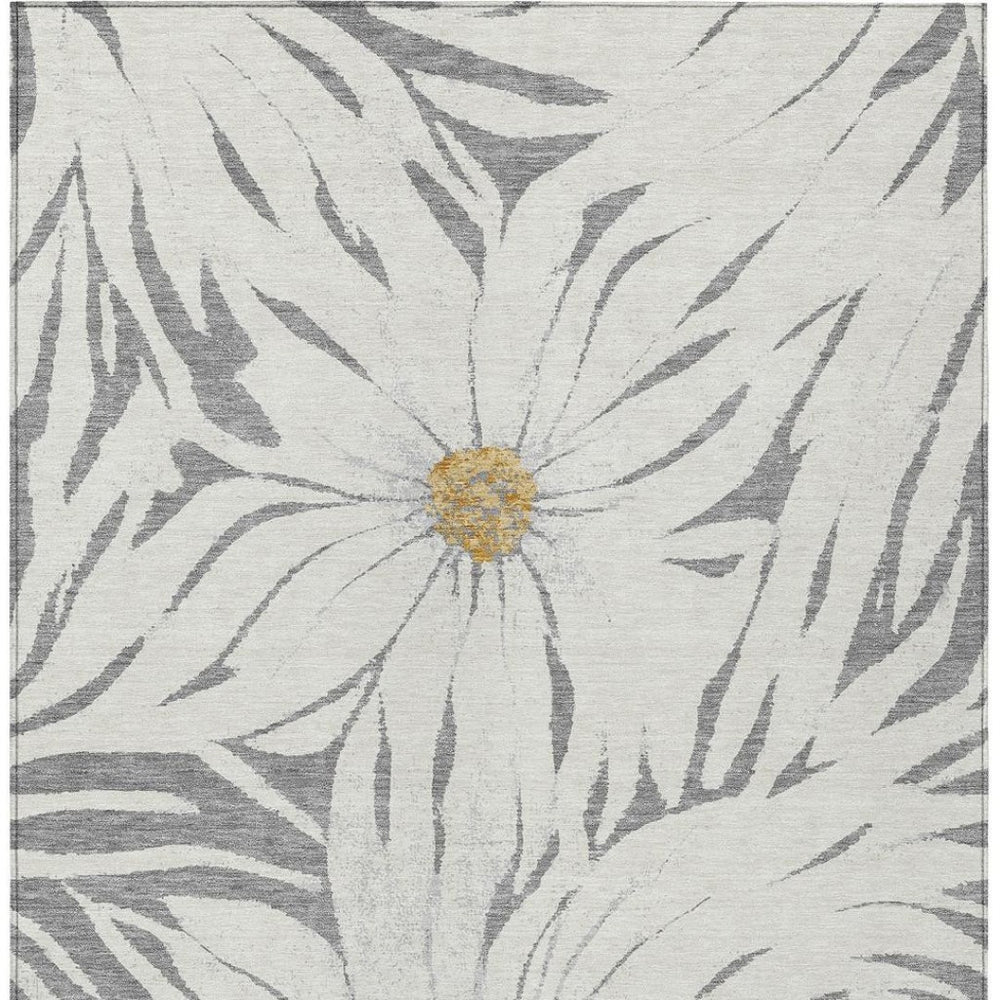 HomeRoots 9' X 12' Stylish Gray Ivory Gold Floral Washable Rug for Indoor & Outdoor Use – Durable & Versatile 641124