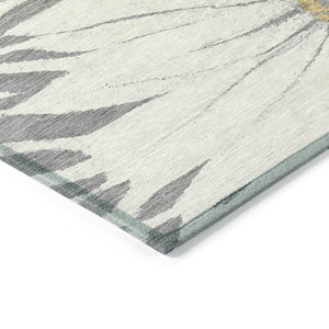 HomeRoots 9' X 12' Stylish Gray Ivory Gold Floral Washable Rug for Indoor & Outdoor Use – Durable & Versatile 641124