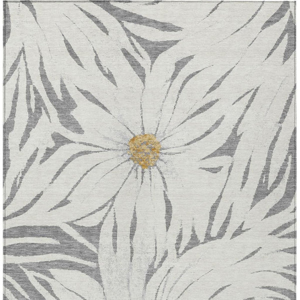 HomeRoots 10' Gray Ivory and Gold Floral Washable Indoor-Outdoor Area Rug - Elegant, Durable, Easy Care Design! 641125