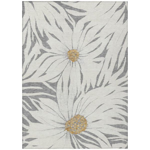 HomeRoots 10' Gray Ivory and Gold Floral Washable Indoor-Outdoor Area Rug - Elegant, Durable, Easy Care Design! 641125