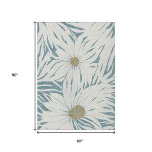 HomeRoots 5' X 8' Teal Blue Floral Area Rug - Durable Indoor/Outdoor Design, Easy Care, Stylish & Slip-Resistant 641127