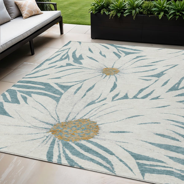 HomeRoots 5' X 8' Teal Blue Floral Area Rug - Durable Indoor/Outdoor Design, Easy Care, Stylish & Slip-Resistant 641127