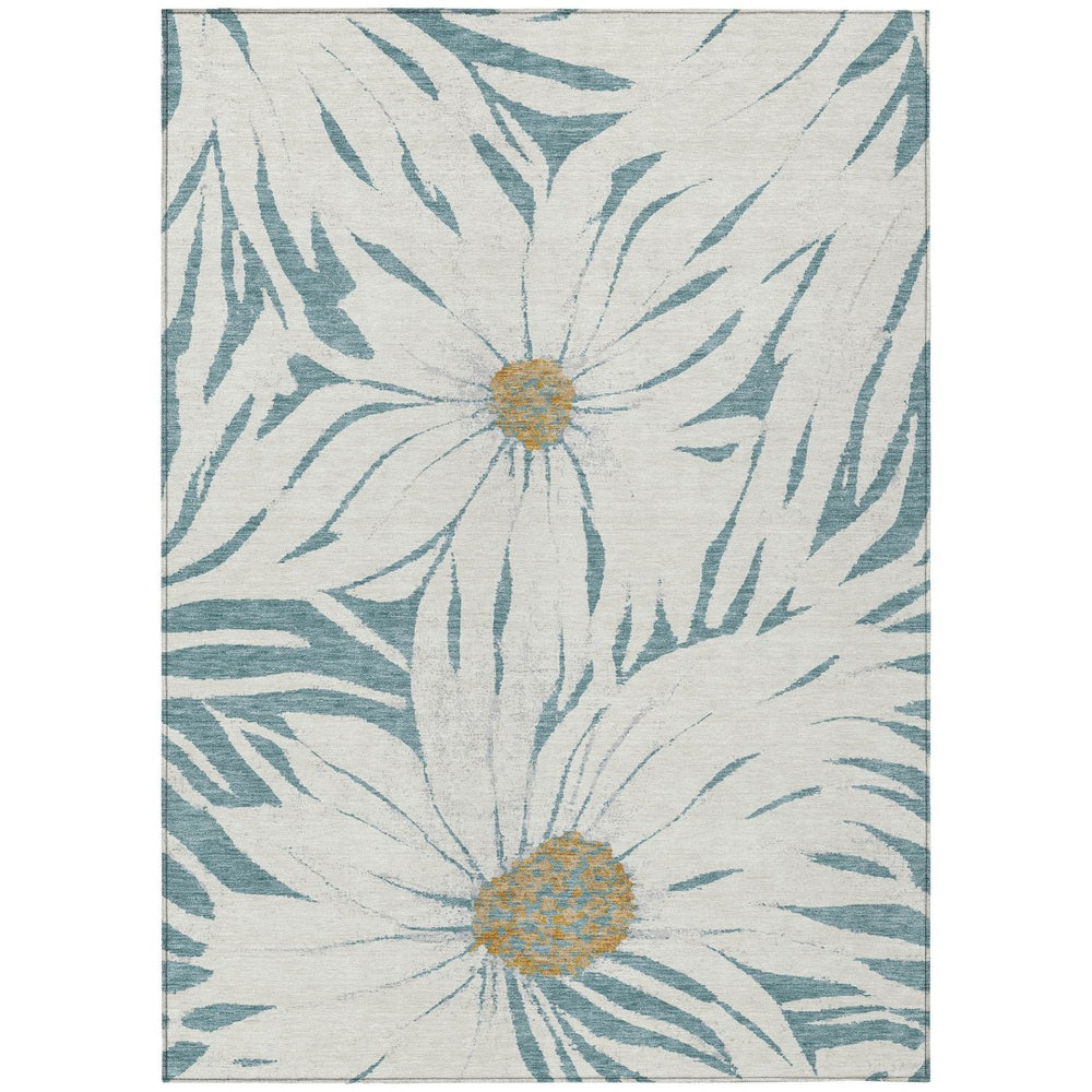 HomeRoots 5' X 8' Teal Blue Floral Area Rug - Durable Indoor/Outdoor Design, Easy Care, Stylish & Slip-Resistant 641127