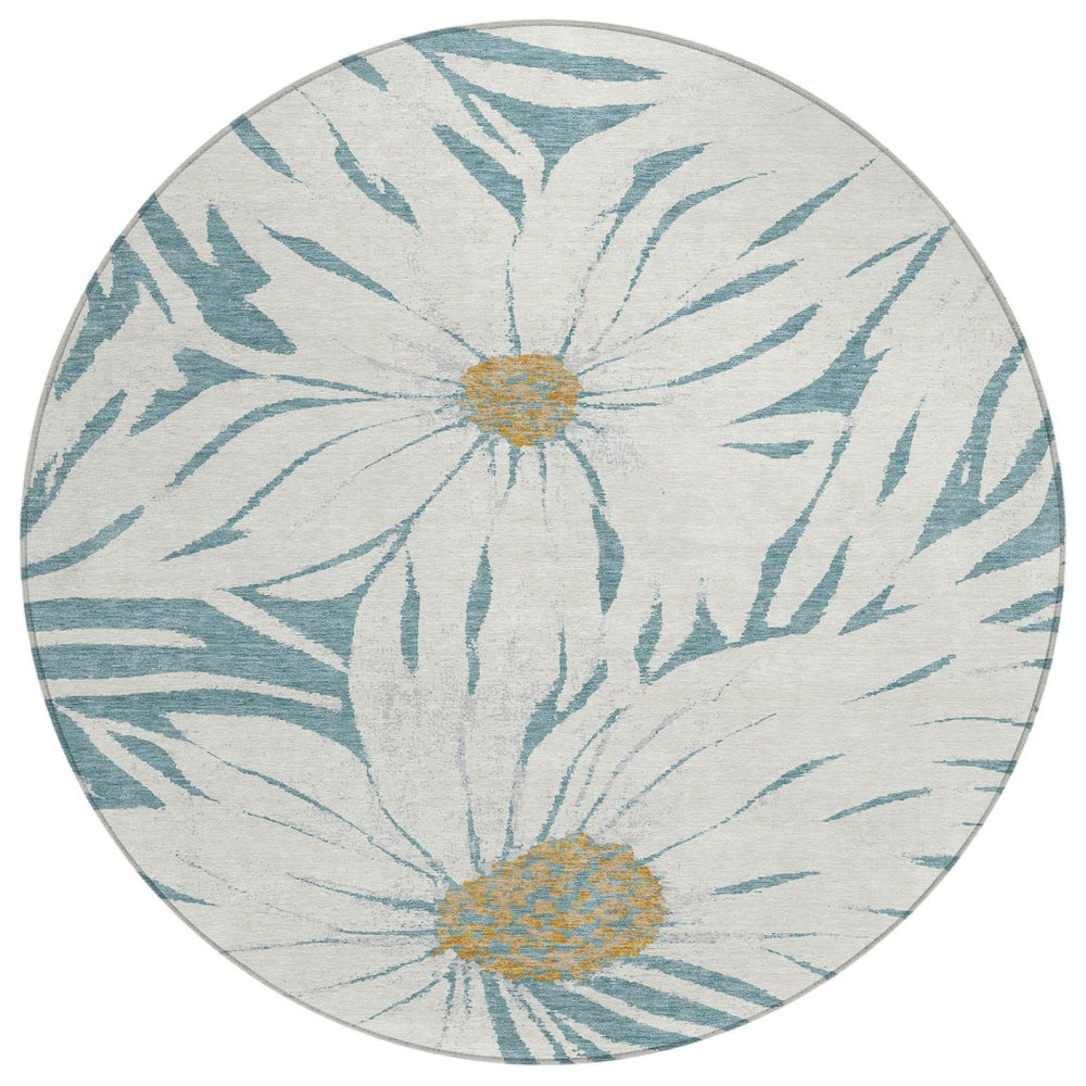 HomeRoots 8' Teal Blue Floral Area Rug - Elegant Round Design, Machine Washable for Indoor & Outdoor Spaces 641128