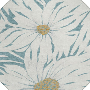 HomeRoots 8' Teal Blue Floral Area Rug - Elegant Round Design, Machine Washable for Indoor & Outdoor Spaces 641128