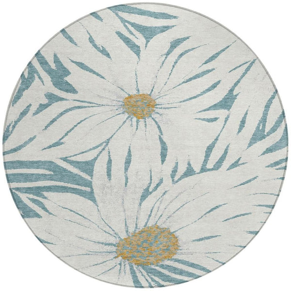 HomeRoots 8' Teal Blue Floral Area Rug - Elegant Round Design, Machine Washable for Indoor & Outdoor Spaces 641128