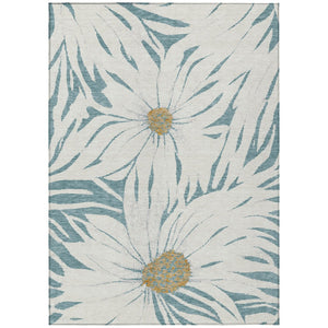 HomeRoots 8' X 10' Teal Blue Ivory Gold Floral Area Rug - Washable, Durable, Indoor/Outdoor, Family-Friendly! 641129