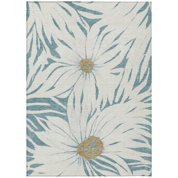 HomeRoots 8' X 10' Teal Blue Ivory Gold Floral Area Rug - Washable, Durable, Indoor/Outdoor, Family-Friendly! 641129