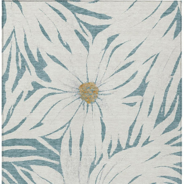 HomeRoots 8' X 10' Teal Blue Ivory Gold Floral Area Rug - Washable, Durable, Indoor/Outdoor, Family-Friendly! 641129