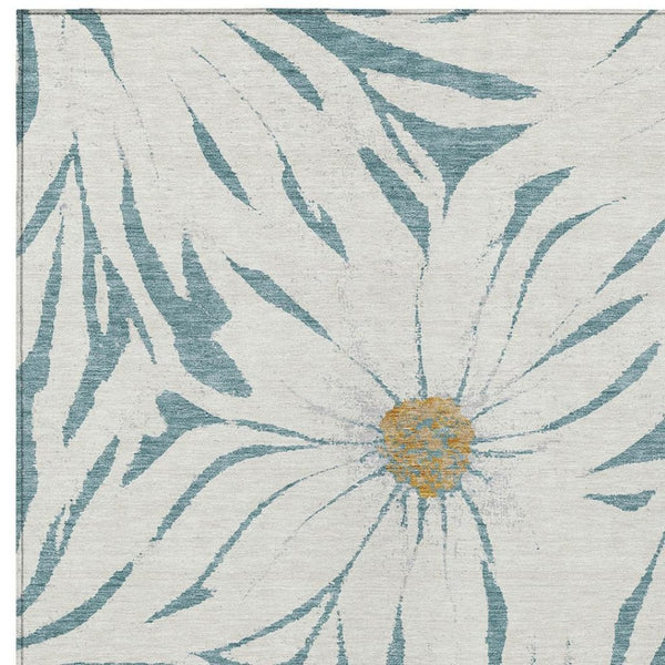 HomeRoots 9' Stylish Teal Blue, Ivory & Gold Floral Washable Rug - Durable Indoor/Outdoor Elegance for Any Space 641130