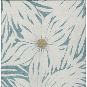 HomeRoots 10' Teal Blue Floral Area Rug - Washable, Stain-Resistant Indoor/Outdoor Carpet for All Spaces 641131