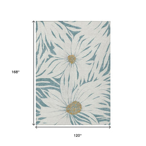 HomeRoots 10' Teal Blue Floral Area Rug - Washable, Stain-Resistant Indoor/Outdoor Carpet for All Spaces 641131