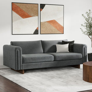 HomeRoots 84" Dark Gray Fabric Sofa - Modern Elegance with Walnut Legs, Tufted Back, and Comfort for 3 641132