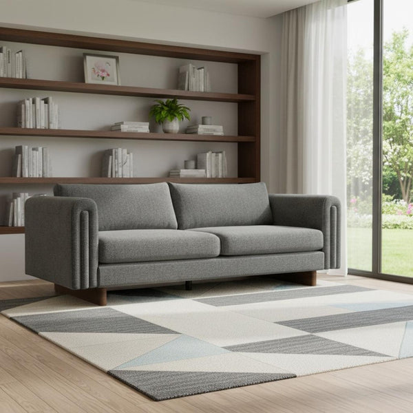 HomeRoots 84" Dark Gray Fabric Sofa - Modern Elegance with Walnut Legs, Tufted Back, and Comfort for 3 641132