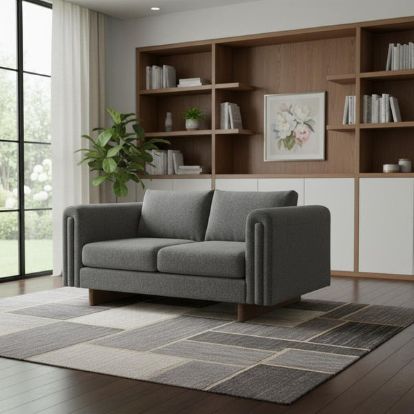 HomeRoots 61" Dark Gray Fabric Sofa with Walnut Legs - Stylish, Comfortable, and Perfect for Modern Living Rooms! 641133
