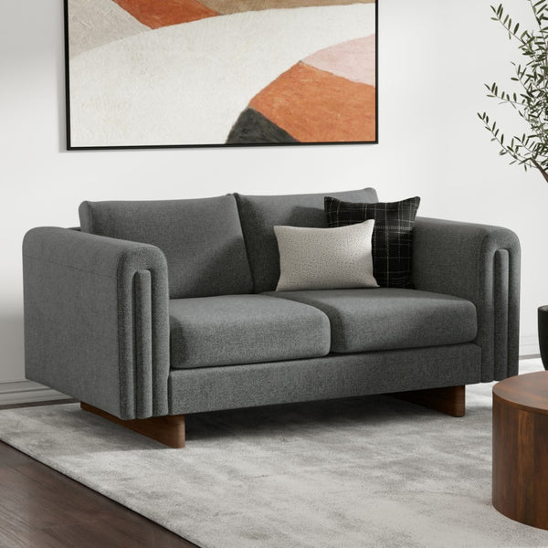 HomeRoots 61" Dark Gray Fabric Sofa with Walnut Legs - Stylish, Comfortable, and Perfect for Modern Living Rooms! 641133