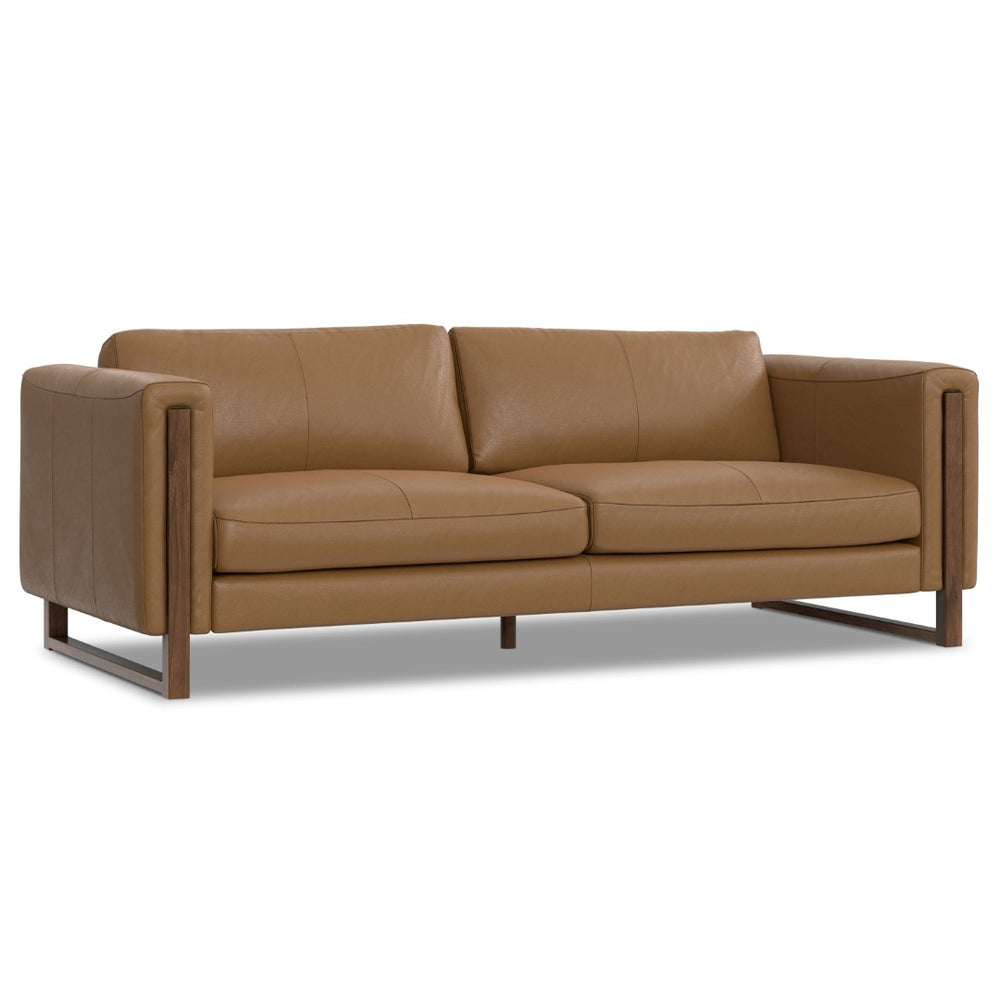 HomeRoots 83" Brown Leather Sofa with Walnut Legs - Stylish, Durable, and Comfortable 3-Seater for Any Living Room 641134