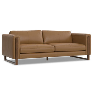 HomeRoots 83" Brown Leather Sofa with Walnut Legs - Stylish, Durable, and Comfortable 3-Seater for Any Living Room 641134