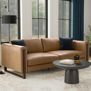 HomeRoots 83" Brown Leather Sofa with Walnut Legs - Stylish, Durable, and Comfortable 3-Seater for Any Living Room 641134
