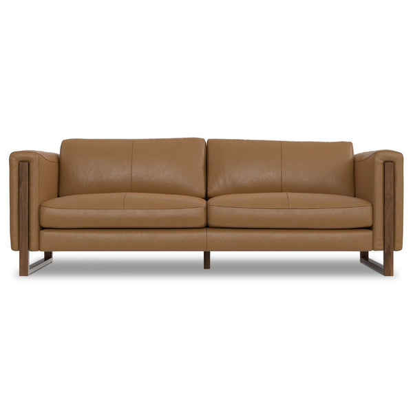 HomeRoots 83" Brown Leather Sofa with Walnut Legs - Stylish, Durable, and Comfortable 3-Seater for Any Living Room 641134